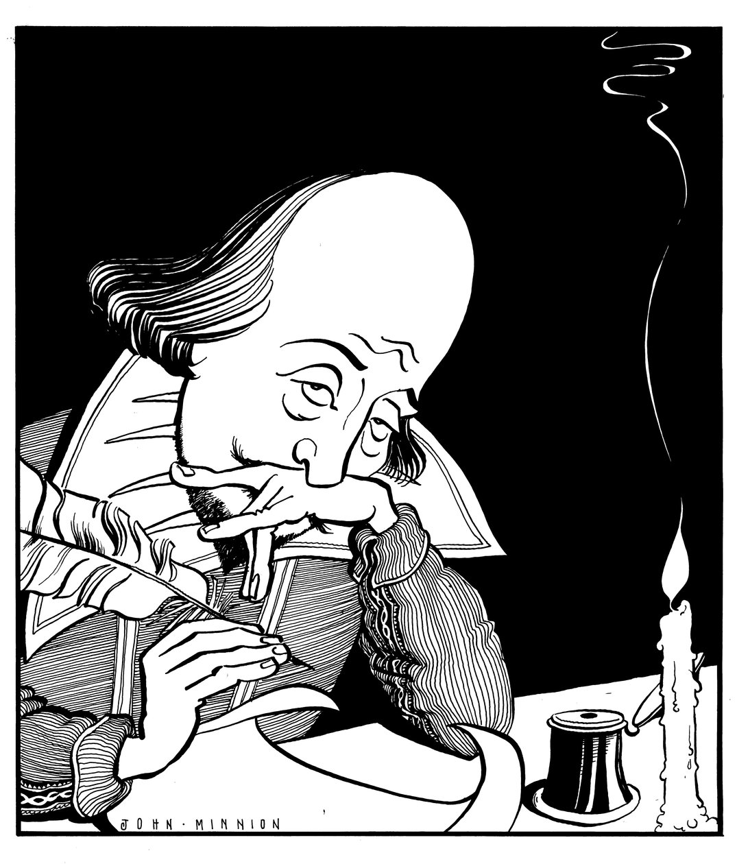 William Shakespeare kirjoittamassa näytelmää John Minnionilta tekijältä John Minnion