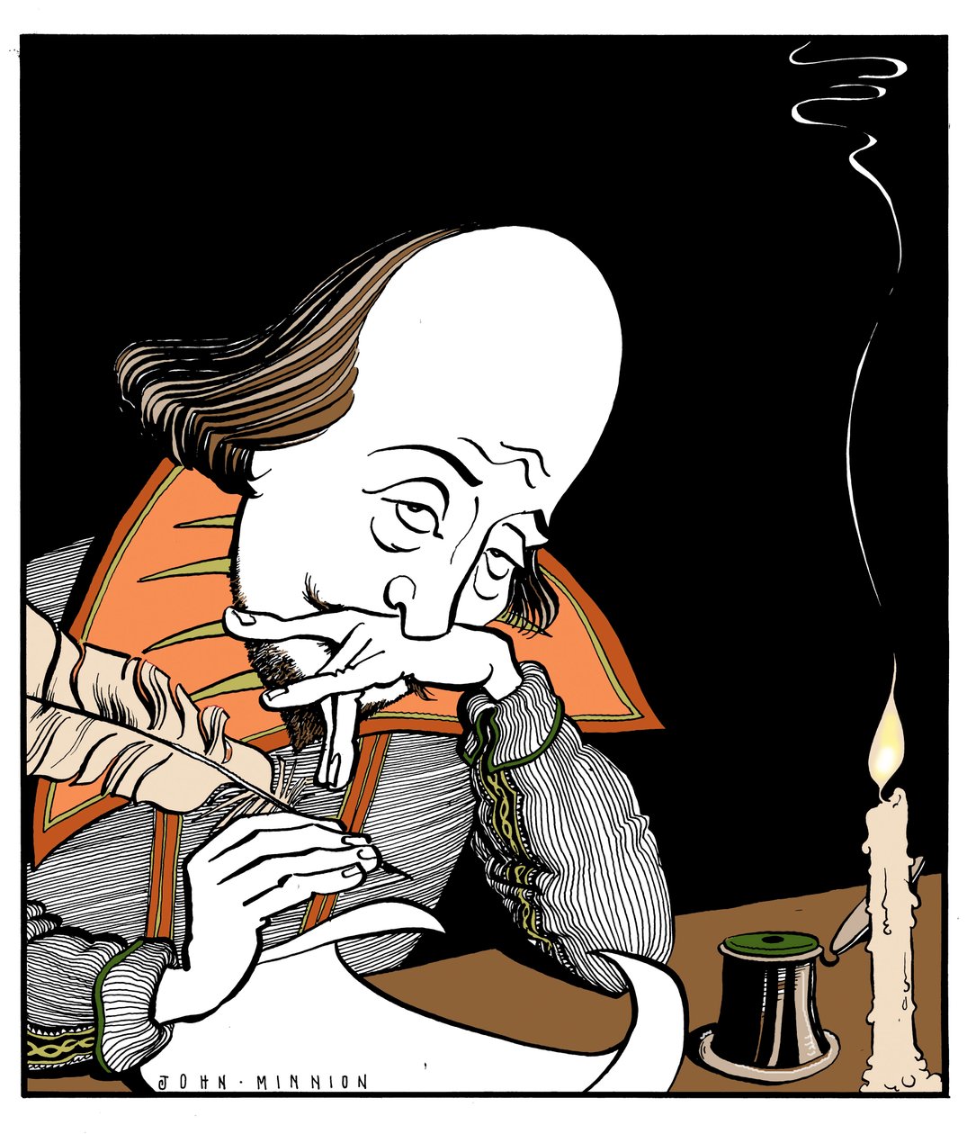 William Shakespeare kirjoittamassa näytelmää John Minnionilta tekijältä John Minnion