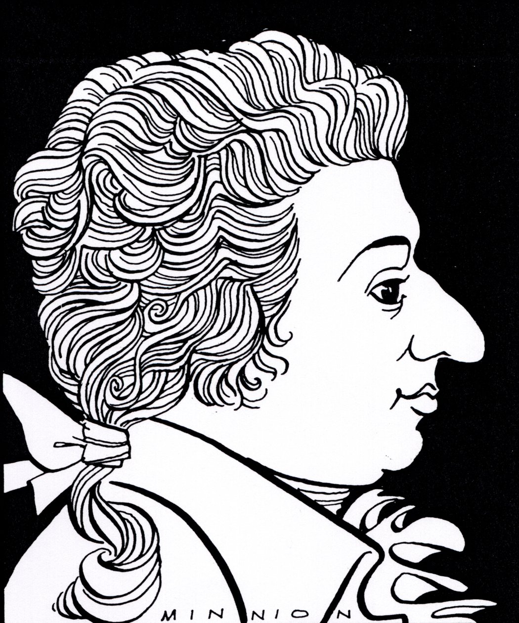 Wolfgang Amadeus Mozart - karikatyyri tekijältä John Minnion