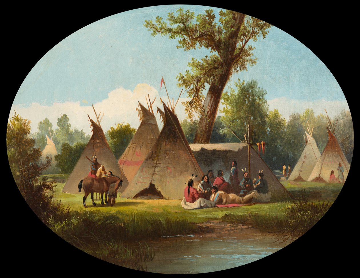 Assiniboinin leiri Ylä-Missourissa, noin 1870 tekijältä John Mix Stanley