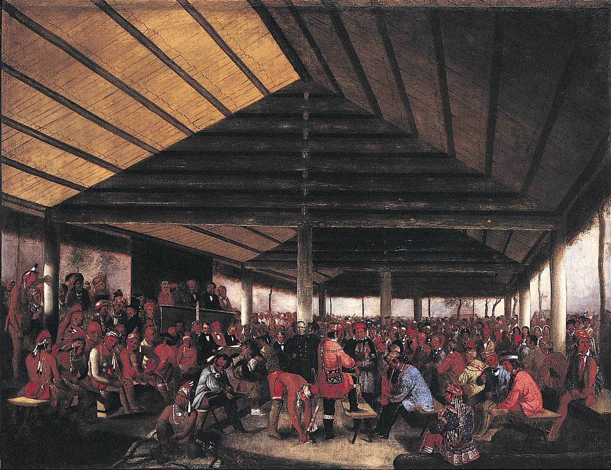 Kansainvälinen intiaanineuvosto (pidettiin Tallequahissa, intiaanialueella vuonna 1843). tekijältä John Mix Stanley
