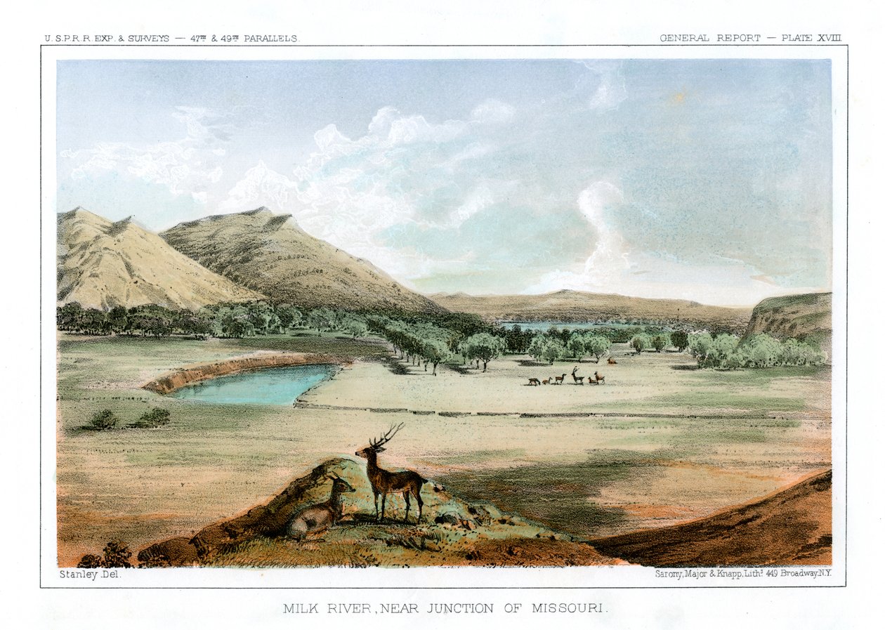 Milk River, lähellä Missourin risteystä, 1856. tekijältä John Mix Stanley