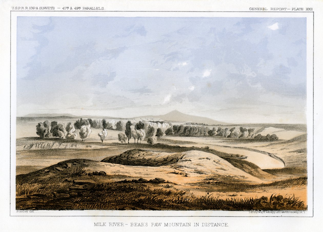 Milk River, Bears Paw Mountain kaukaa, Montana, USA, 1856. tekijältä John Mix Stanley