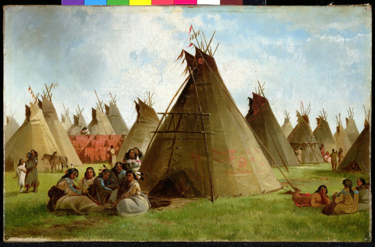 Prairie Indian Campment, n. 1870 (öljy kankaalle) tekijältä John Mix Stanley