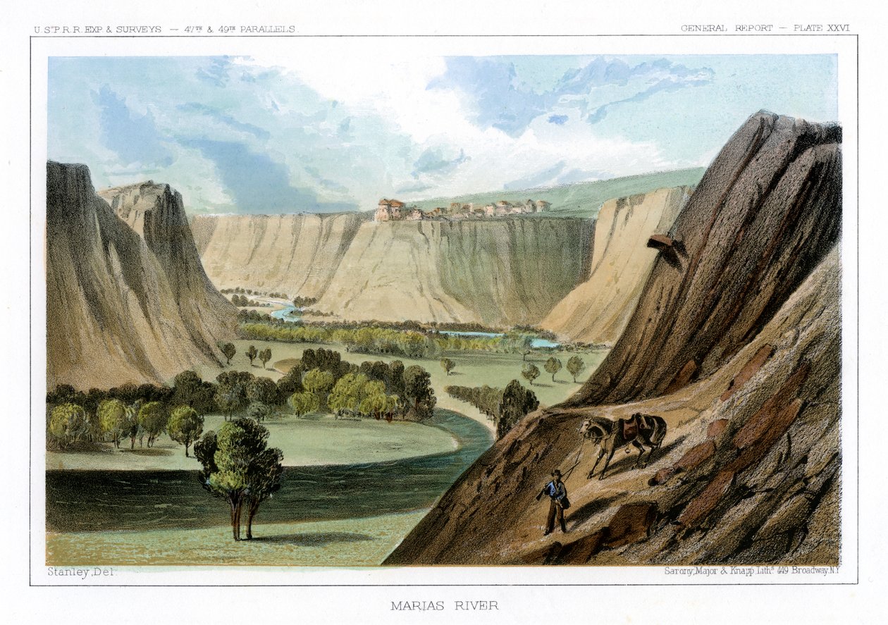 Marias-joki, Montana, Yhdysvallat, 1856. tekijältä John Mix Stanley