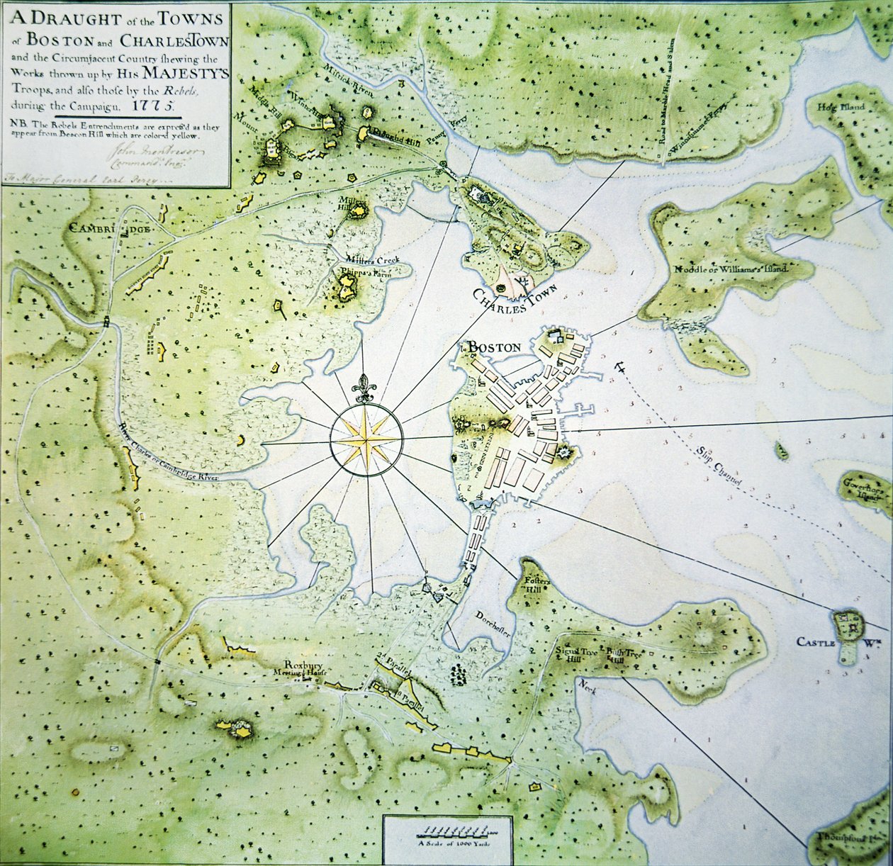 Bostonin ja Charlestownin kartta tekijältä John Montresor