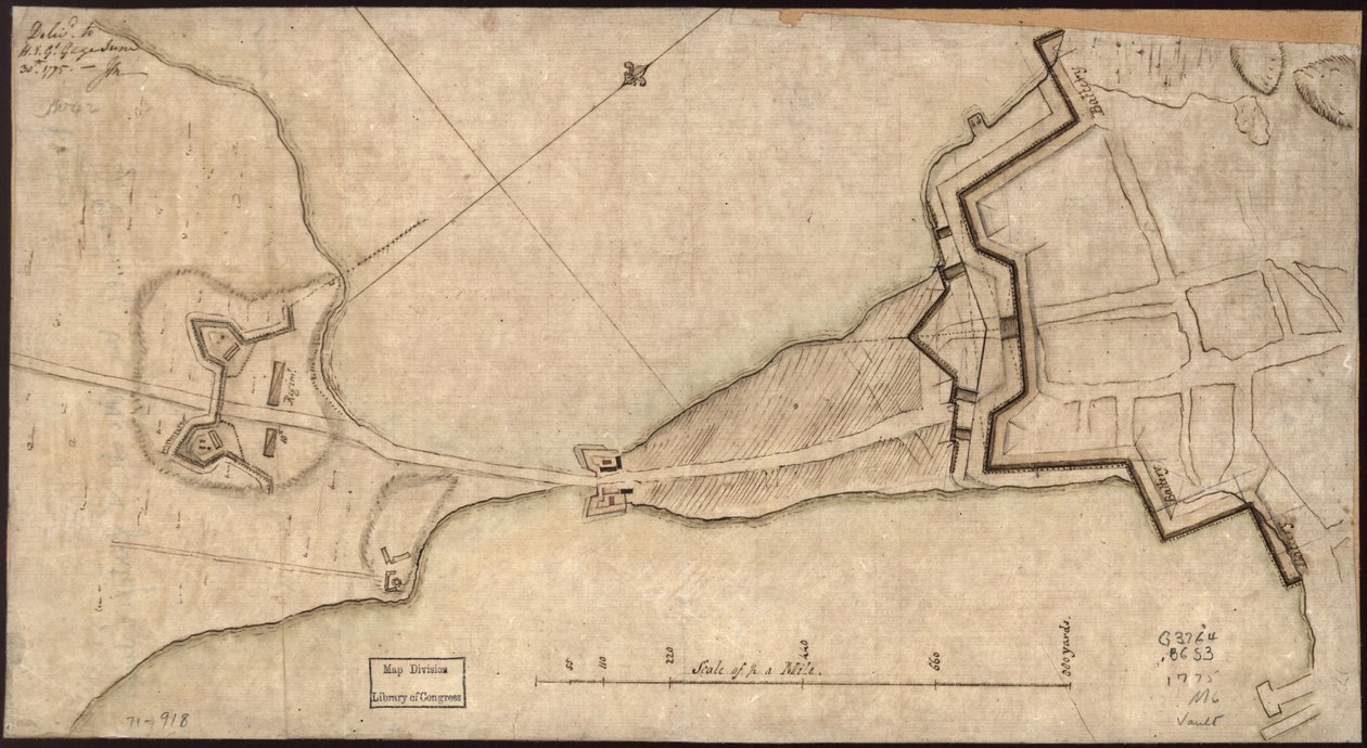 (Kaulan ja linnoitusten suunnitelma) Toimitettu H.E. Gl. Gage, 30. kesäkuuta. 1775.-J.M. LOC gm71000918 gm71000918 tekijältä John Montresor