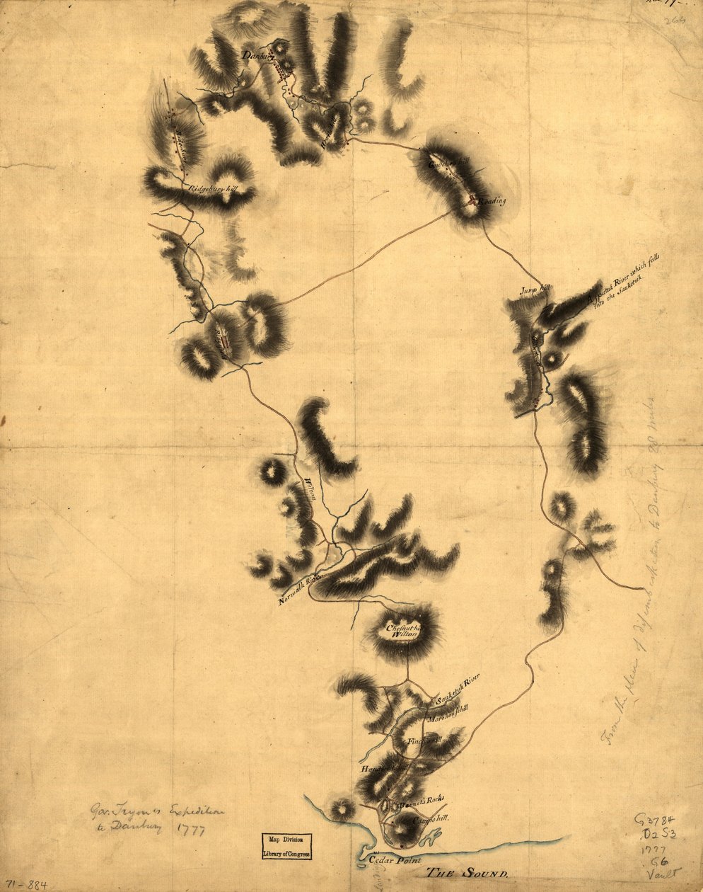 Gov. Tryonin retkikunta Danburyyn vuonna 1777. LOC gm71000884 tekijältä John Montresor