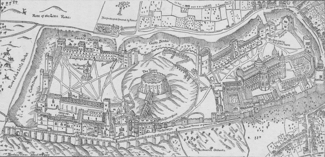 Nordensin näkymä Windsorin linnasta, 1607. 1895 tekijältä John Norden