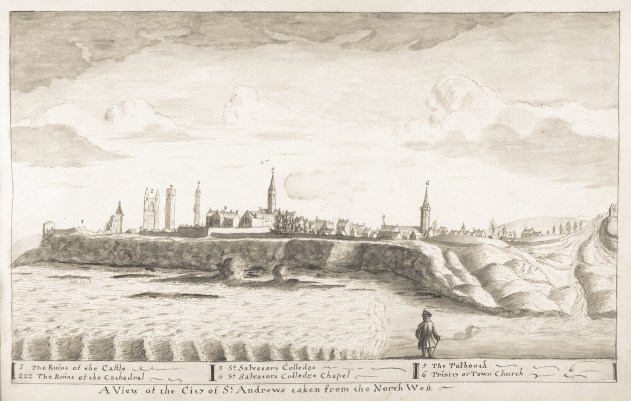St Andrews Delineated - Näkymät St Andrewsin kaupungista luoteesta (kynä ja pese paperille) tekijältä John Oliphant