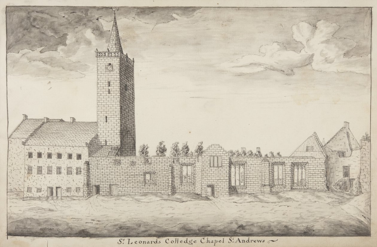St Andrews Delineated - St Leonards Collegen kappeli St Andrews (kynä ja pese paperille) tekijältä John Oliphant