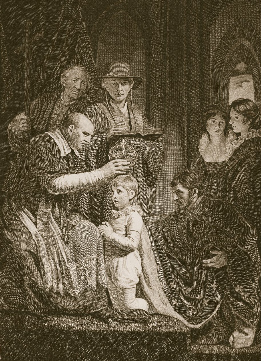 Henry VI:n kruunaus, T. Hollowayn kaiverrus, kuvitus David Humen teoksesta "Englannin historia", pub. R. Bowyer, Lontoo, 1812 tekijältä John Opie