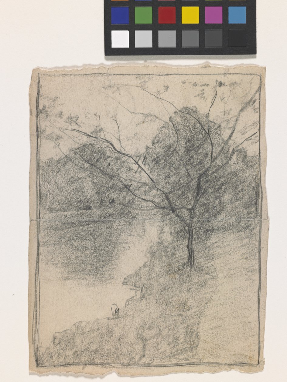 Tree Beside A Stream (kynä luonnonvalkoiselle paperille) tekijältä John Otis Adams