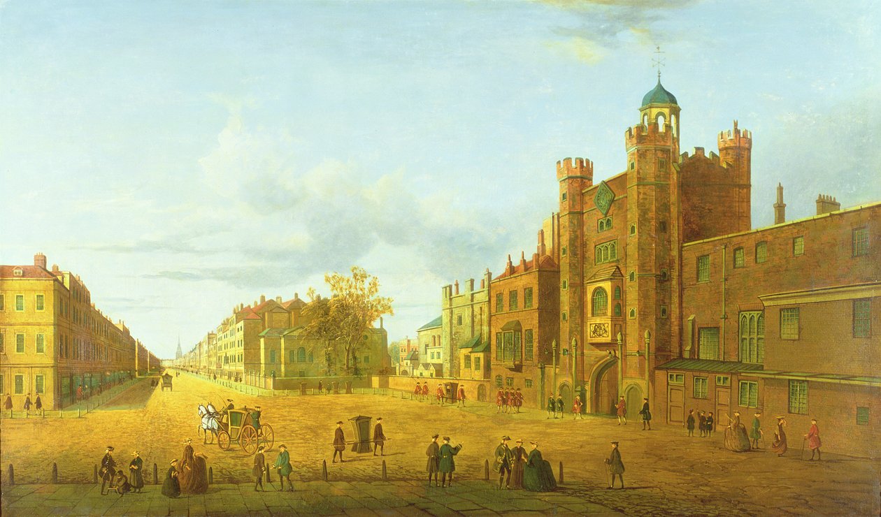 Näkymä St. Jamesin palatsille, Looking Beyond Down Pall Mall, 1800-luvun alku tekijältä John Paul