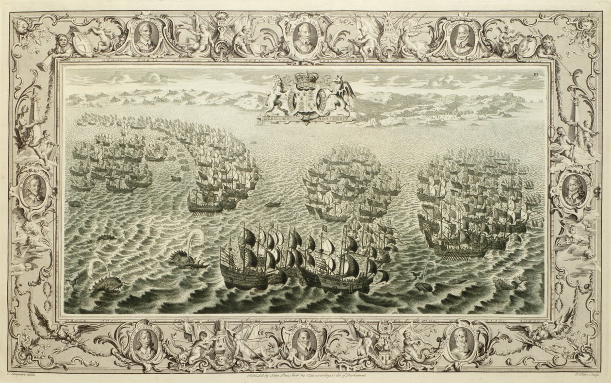 Armada (kaiverrus kuvakudoksesta), 1739 tekijältä John Pine