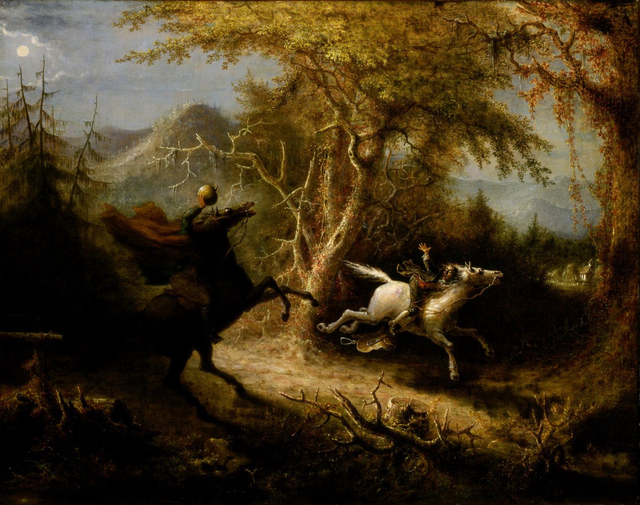 Päätön ratsumies jahtaa Ichabod Cranea... tekijältä John Quidor