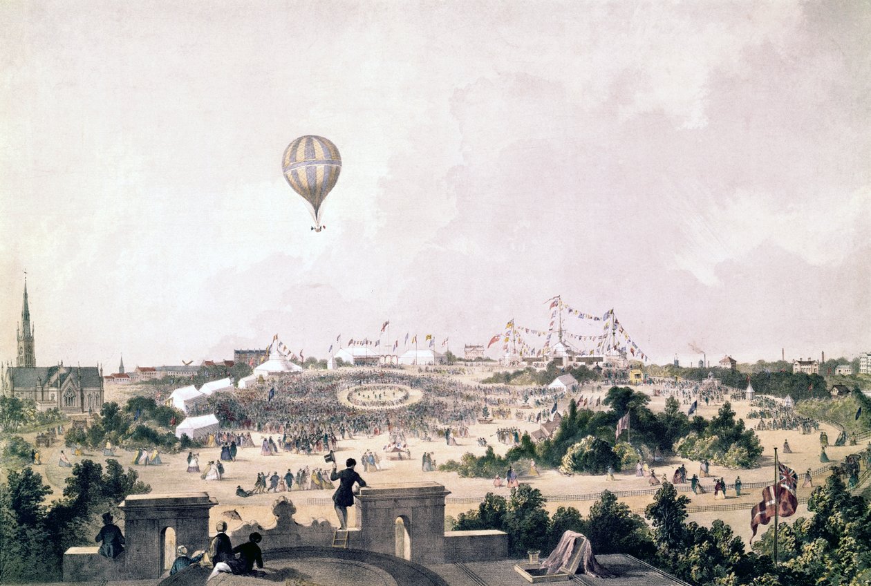 Kuumailmapallo Fancy Fairin yli, Princess Park, Liverpool, elokuu 1849 tekijältä John R. Isaac