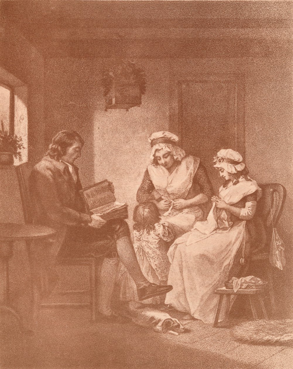 Kotimainen onnellisuus, Laetitia vanhempiensa kanssa, 1789 tekijältä John Raphael Smith