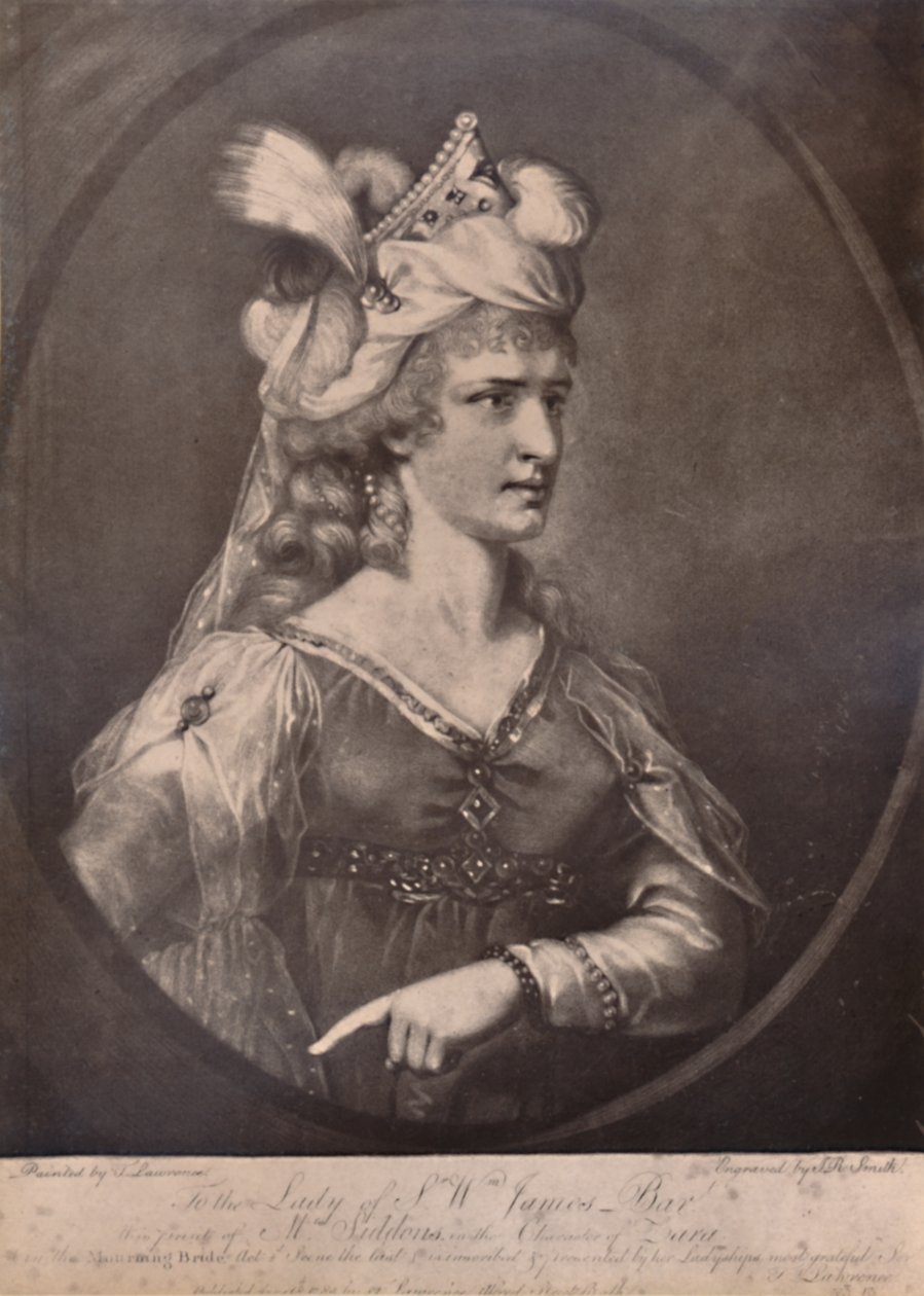 Sarah Siddons, walesilainen näyttelijä, Zaran roolissa William Congrevesin näytelmässä The Mourning Bride, c1783 1894 tekijältä John Raphael Smith
