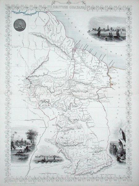 Brittiläinen Guyana, John Tallis & Co:n, New Yorkin ja Lontoon julkaisemasta World Maps -sarjasta tekijältä John Rapkin
