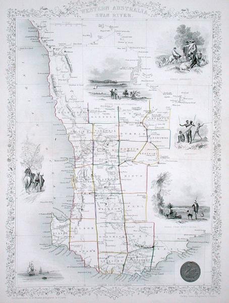 Länsi-Australia, John Tallis & Co:n Lontoon ja New Yorkin julkaisemasta World Maps -sarjasta tekijältä John Rapkin