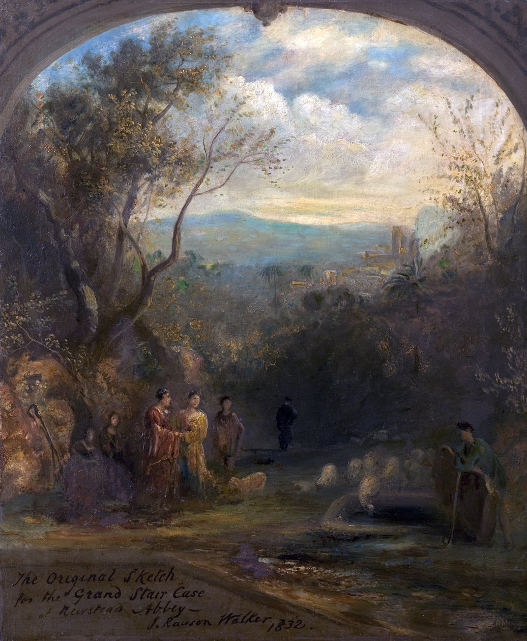 Alkuperäinen luonnos suurelle portaalle Newstead Abbeyssa, Nottinghamshire, 1832 tekijältä John Rawson Walker