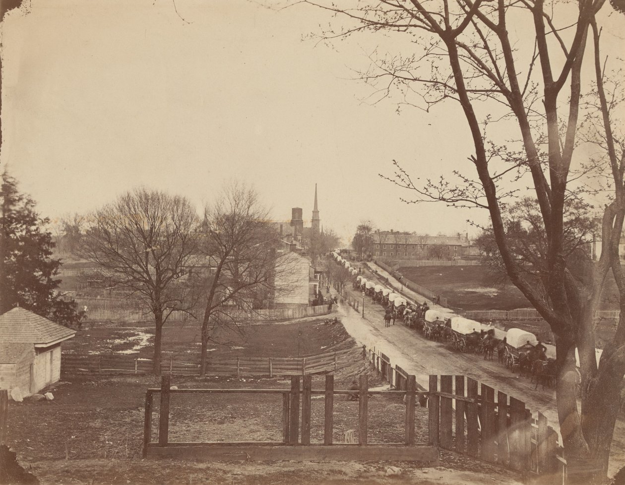 Armeijan vaunujen juna saapuu Pietariin, Virginia, huhtikuu 1865. tekijältä John Reekie