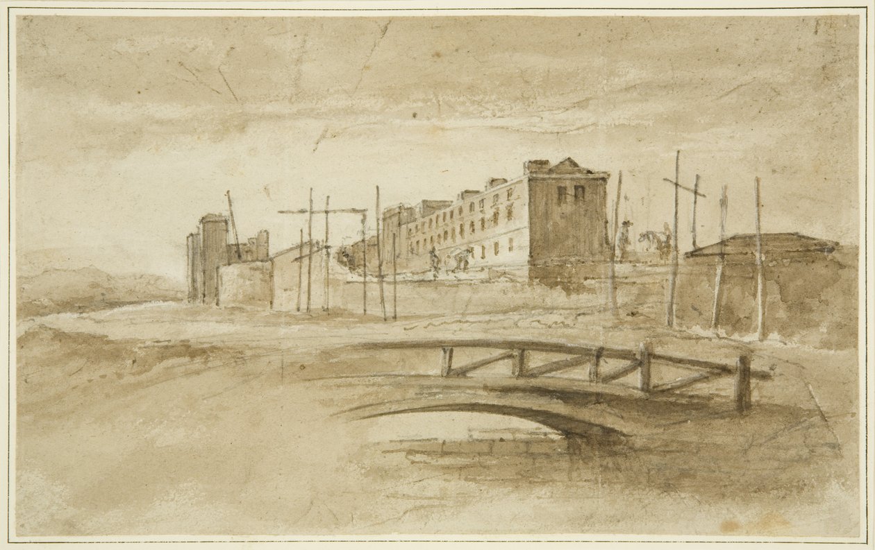 Uusi tavoite rakenteilla Harford Bridgeltä katsottuna, n. 1820 (kynä ja akvarelli paperilla) tekijältä John Reverend Eden
