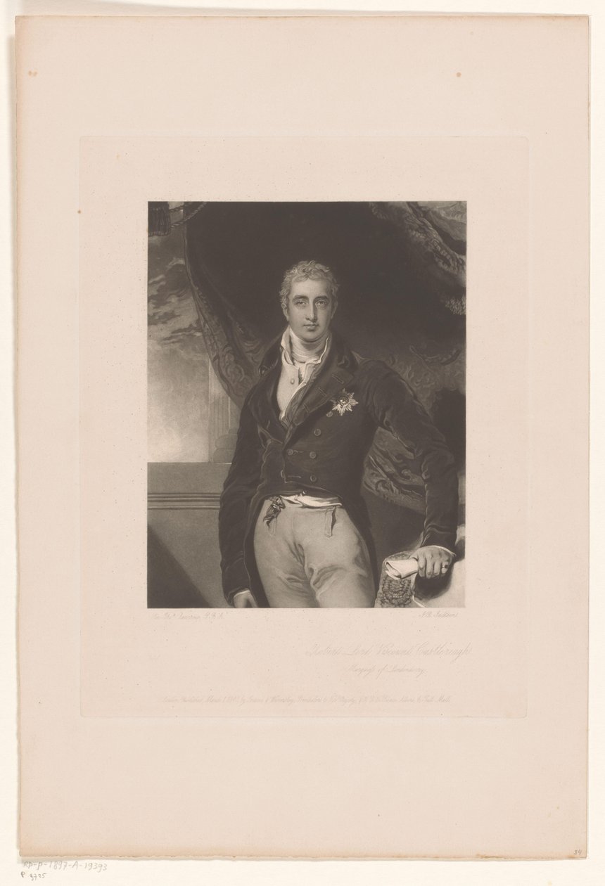 Portretti van Robert Stewart Robert Lord varakreivi Castlereagh / Marquess of Londonderry (otsikko esineessä) tekijältä John Richardson Jackson
