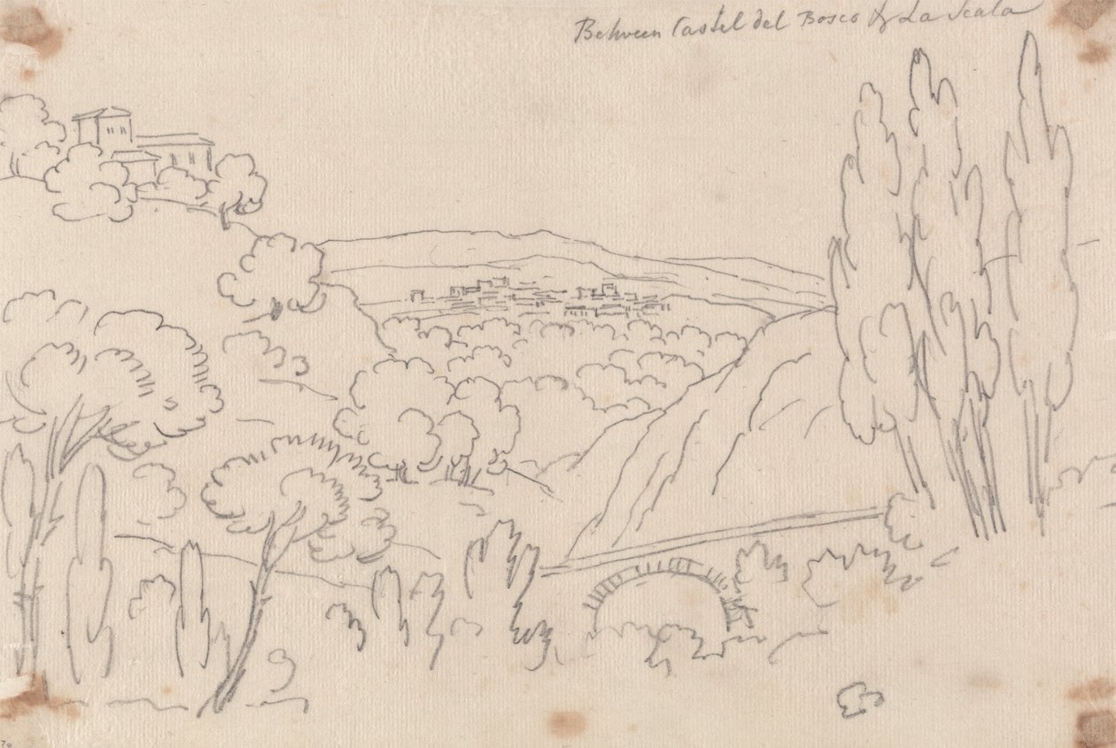 Castel del Boscon ja La Scalan välissä tekijältä John Robert Cozens