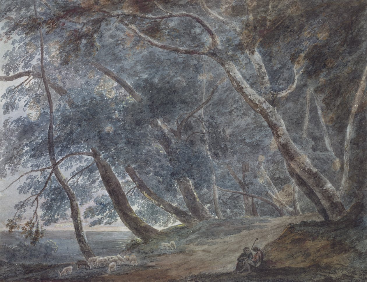 Galleria Di Sopra, Albanojärvi, n. 1780-1789 (akvarelli) tekijältä John Robert Cozens