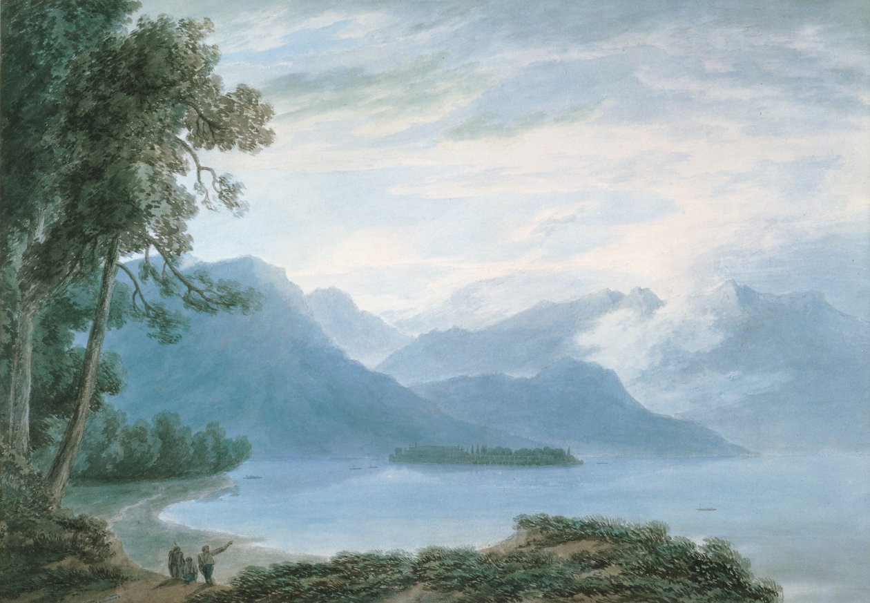Isola Bella, Lake Maggiore (akvarelli paperille) tekijältä John Robert Cozens