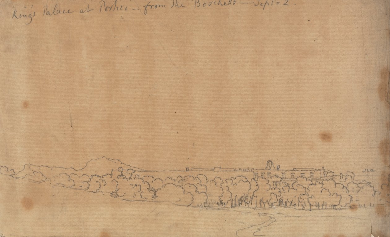 Kuninkaan palatsi Porticissa Boschettosta, 2. syyskuuta tekijältä John Robert Cozens