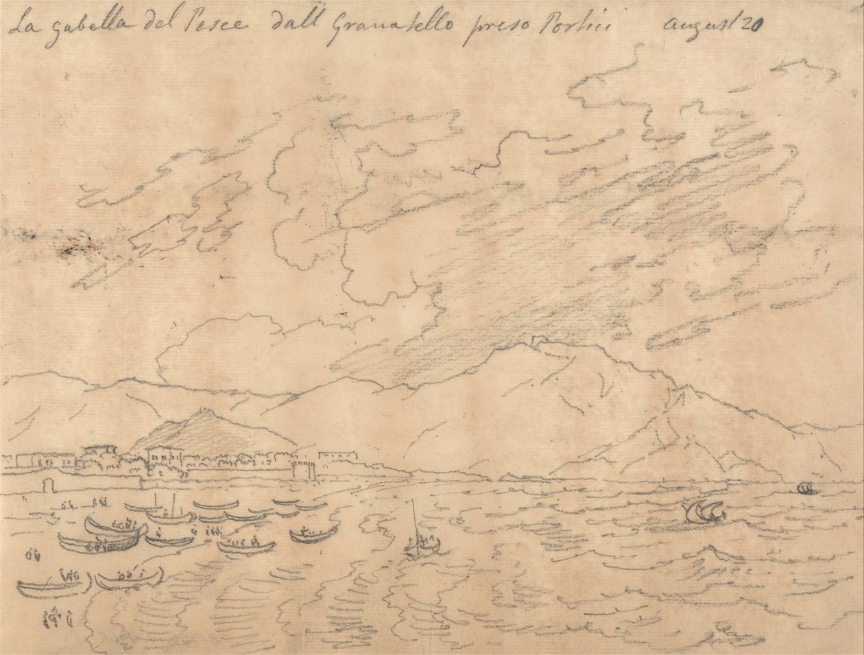 La Gabella del Pesce dal Granabello Preso Portici, 20. elokuuta. tekijältä John Robert Cozens