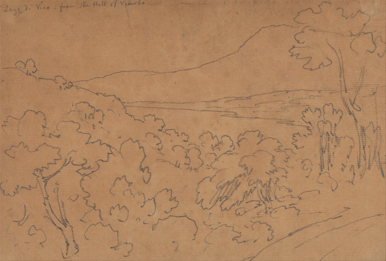 Lago di Vico Viterbon kukkulalta katsottuna tekijältä John Robert Cozens