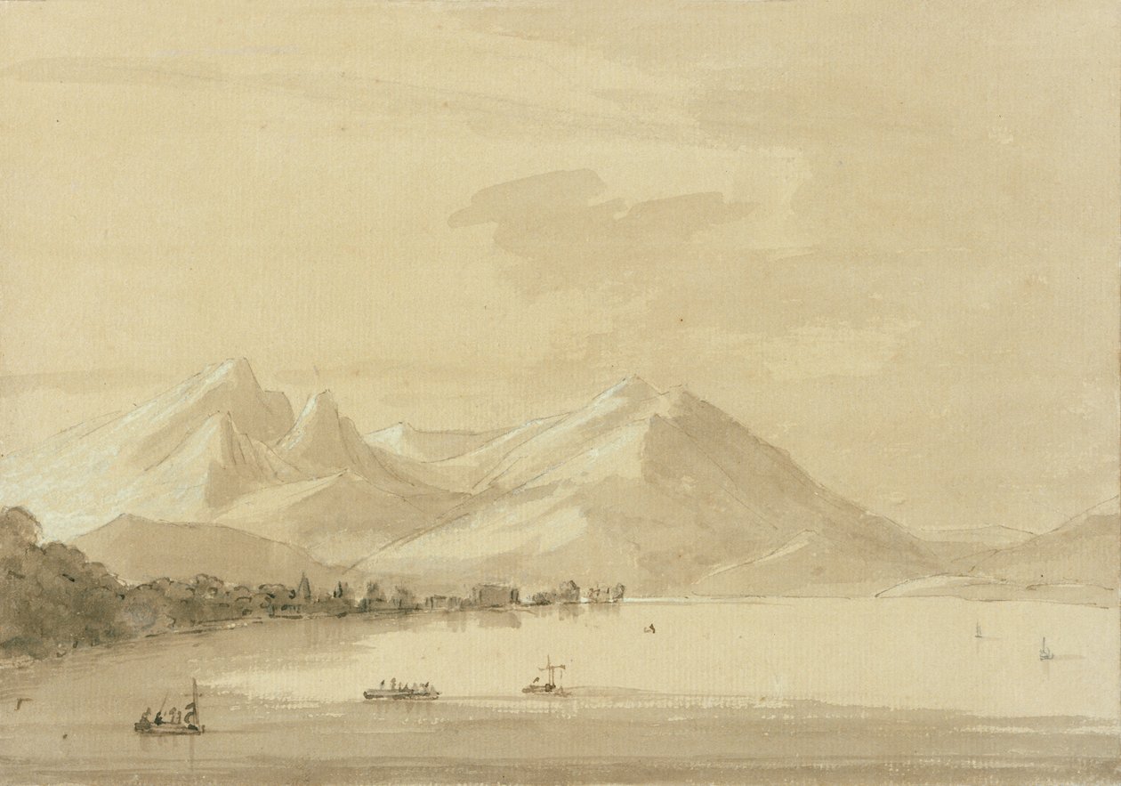 Como-järvi (lyijykynä ja pesu paperille) (pari 111238) tekijältä John Robert Cozens