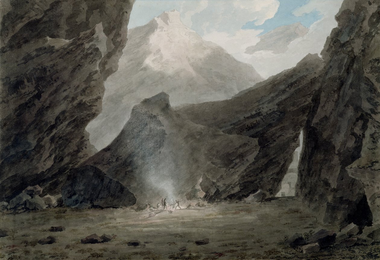 Lähellä Chiavennaa Grisonsissa, n. 1779 (akvarelli, musta muste ja grafiitin päällä oleva pesu paperille) tekijältä John Robert Cozens