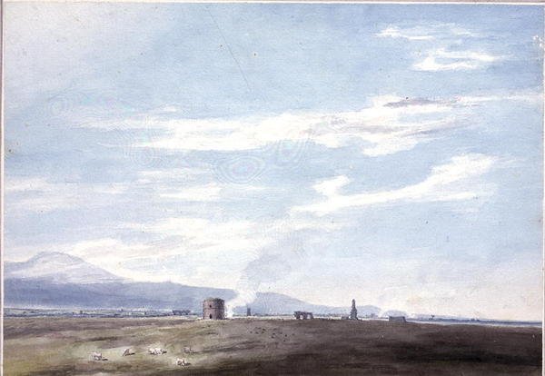 Haudan jäännökset Campagnassa lähellä Roomaa, n. 1783 (akvarelli kynällä paperille) tekijältä John Robert Cozens