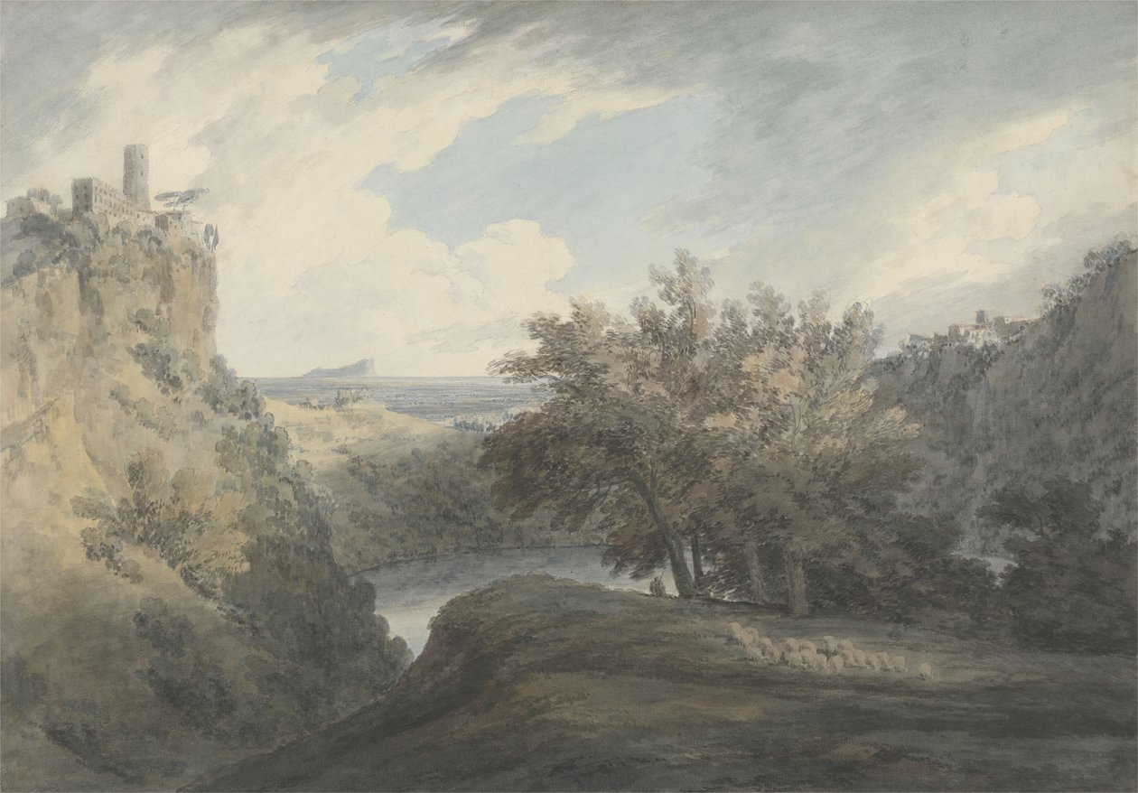 Nemijärvi, n. 1783-85 (grafiitti ja akvarelli kudottupaperille) tekijältä John Robert Cozens