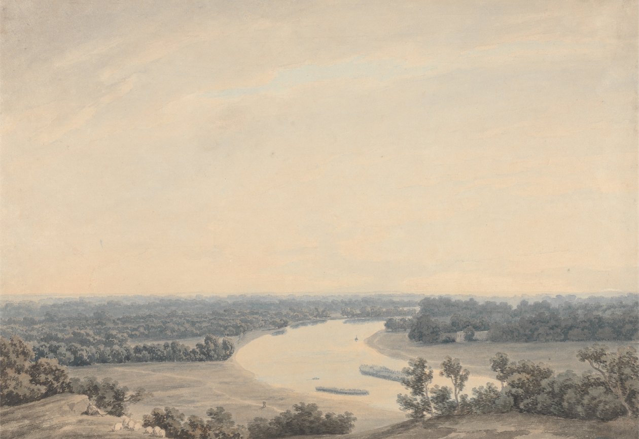Thames Richmond Hilliltä lounaaseen katsottuna tekijältä John Robert Cozens
