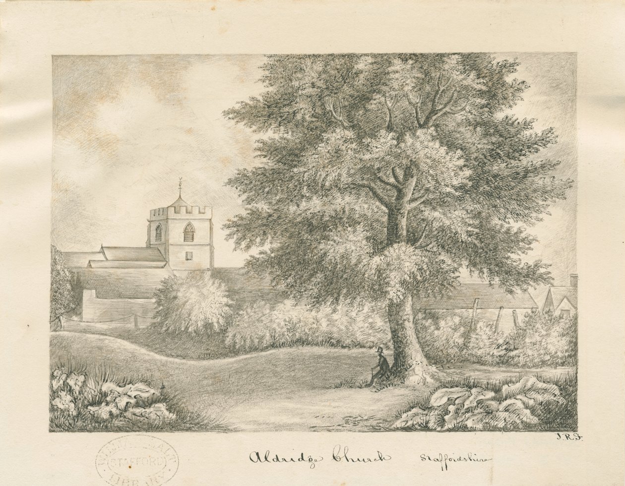 Aldridge Church: kynä- ja pesupiirustus, nd [1800-luku] tekijältä John Robert Fernyhough