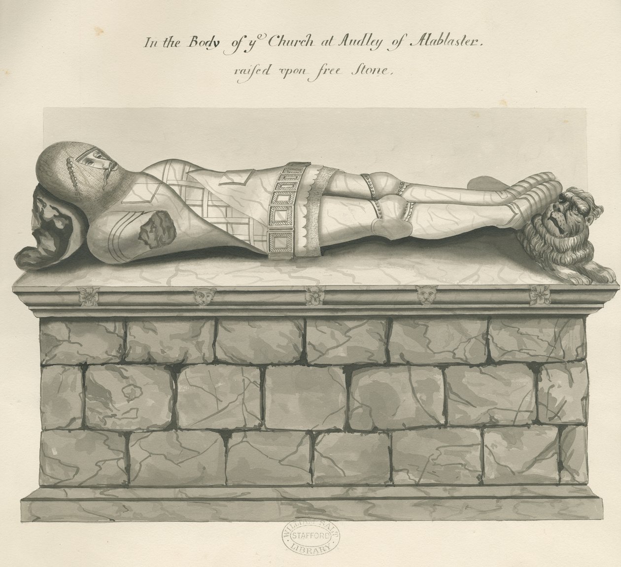 Audley Monuments - "Audley Knight": kynä- ja pesupiirustus, nd [?19th century] tekijältä John Robert Fernyhough