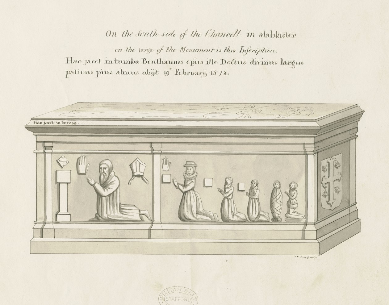 Eccleshall Church - Piispa Benthamin hauta: kynä- ja pesupiirustus, nd [1800-luku] (piirustus) tekijältä John Robert Fernyhough