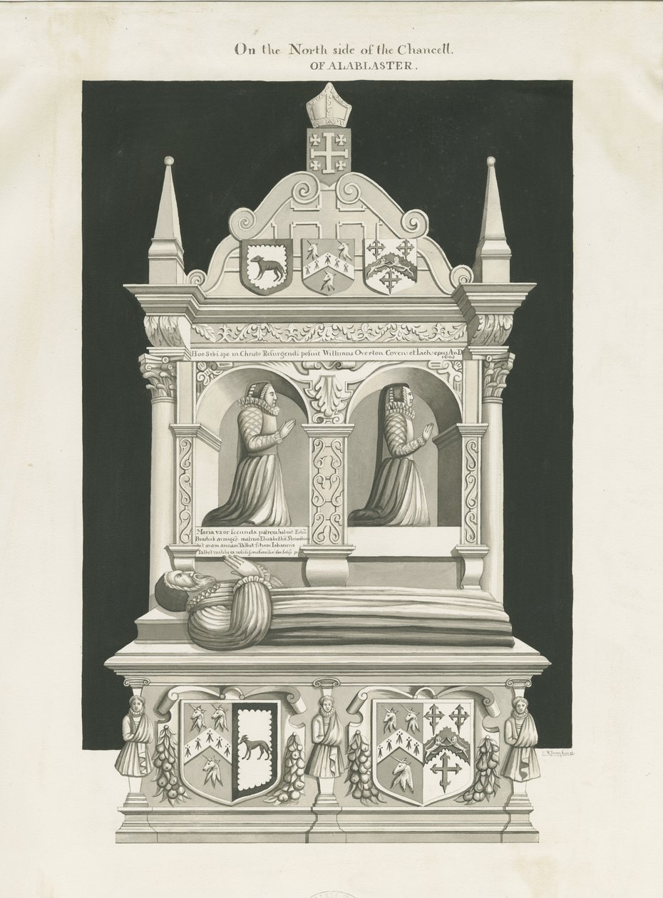 Eccleshall Church - Piispa William Overtonin hauta: seepiapiirros, nd [19th century] (piirustus) tekijältä John Robert Fernyhough