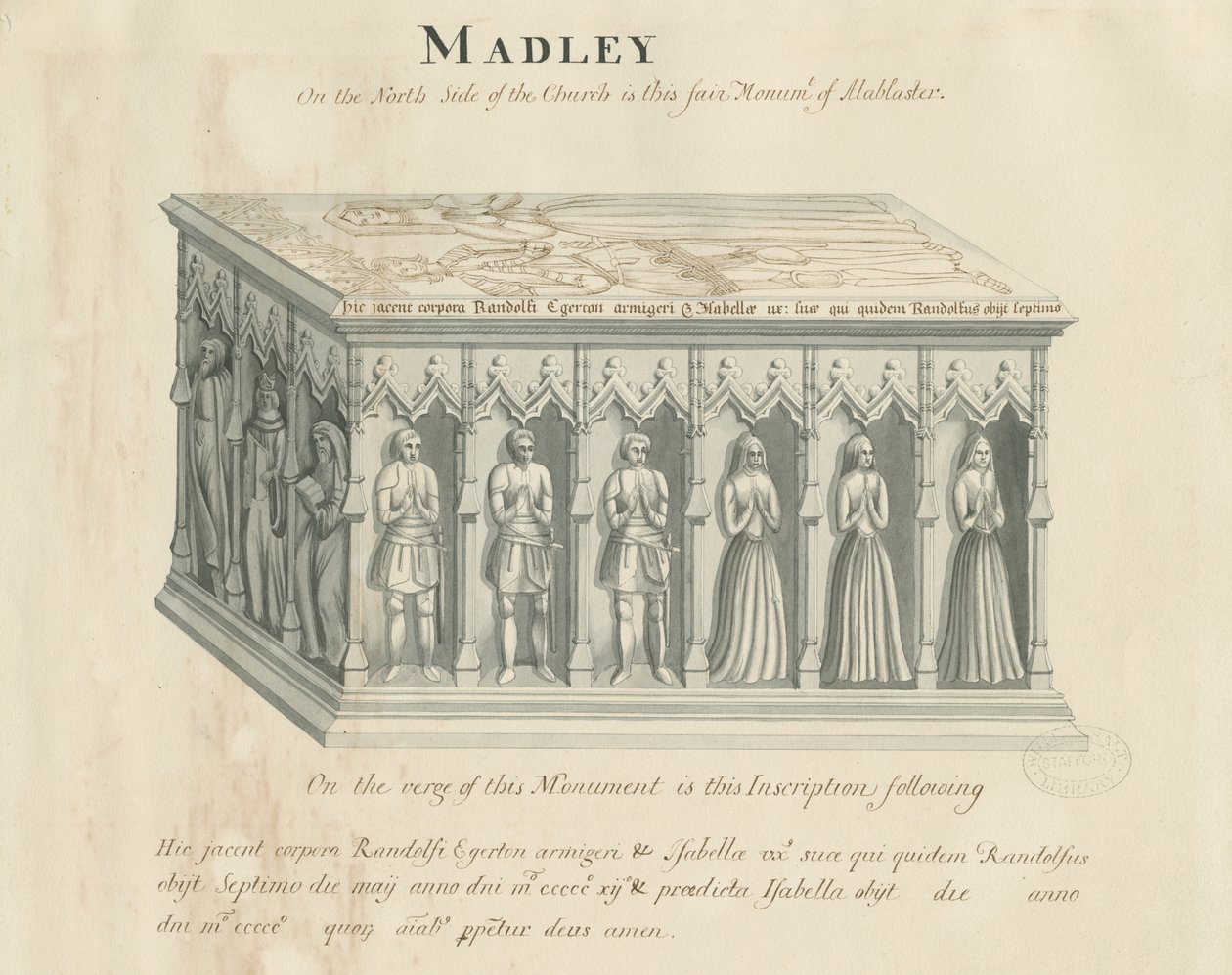 Madeleyn kirkko - Randolph Egertonin muistomerkki: kynällä ja musteella pesupiirustus, nd [19th century] (piirustus) tekijältä John Robert Fernyhough