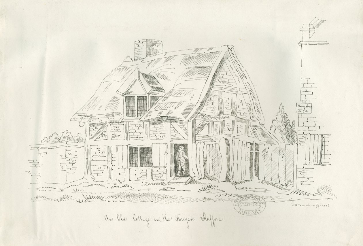 Stafford - Old Cottage in the Foregate: kynä- ja mustepiirustus tekijältä John Robert Fernyhough