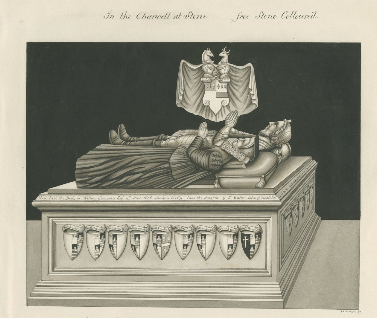 Kivi - William Cromptonin hauta: seepiapiirros, nd [1800-luku] tekijältä John Robert Fernyhough