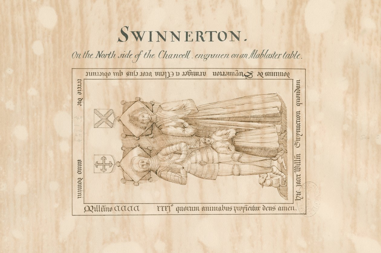 Swynnertonin kirkko - William Swynnertonin muistomerkki: kynä- ja mustepiirustus, nd [1800-luku] (piirustus) tekijältä John Robert Fernyhough
