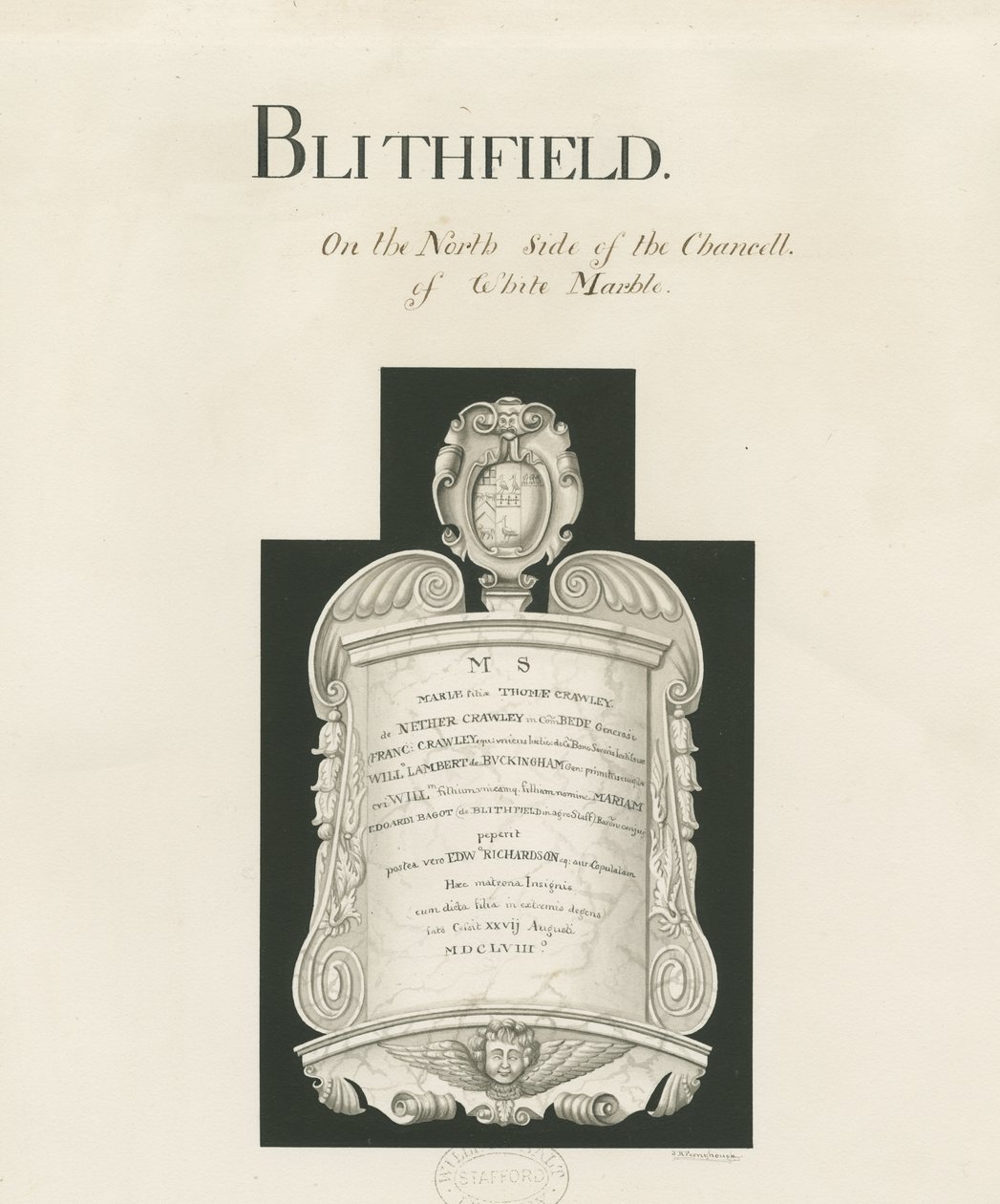 Tabletti Blithfield Churchissa - Mary Crawley : seepiapesu, nd [?19th Century] (piirustus) tekijältä John Robert Fernyhough