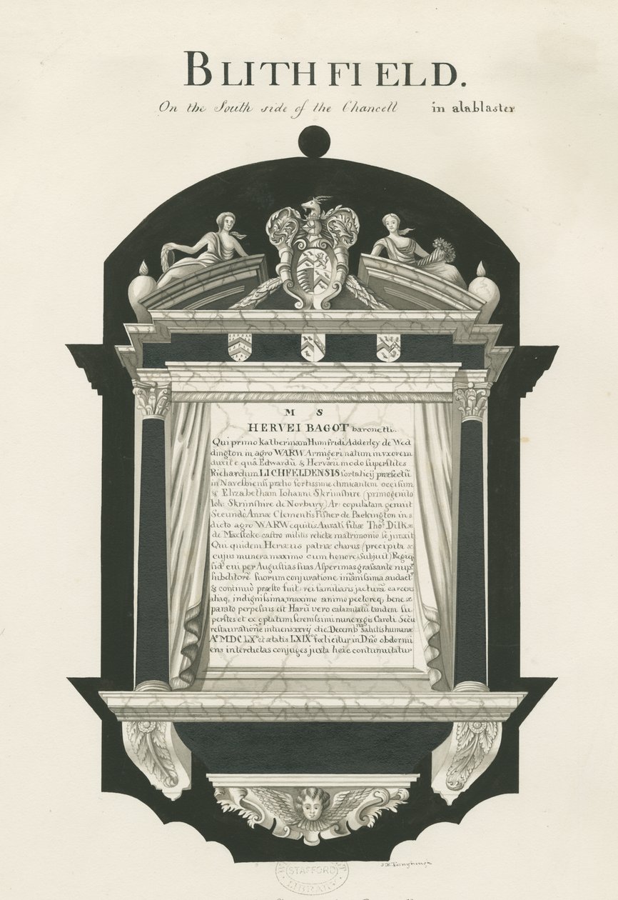 Tabletti Blithfield Churchissa - Sir Hervey Bagot, Bart.: seepiapiirustus, nd [?19th Century] (piirustus) tekijältä John Robert Fernyhough
